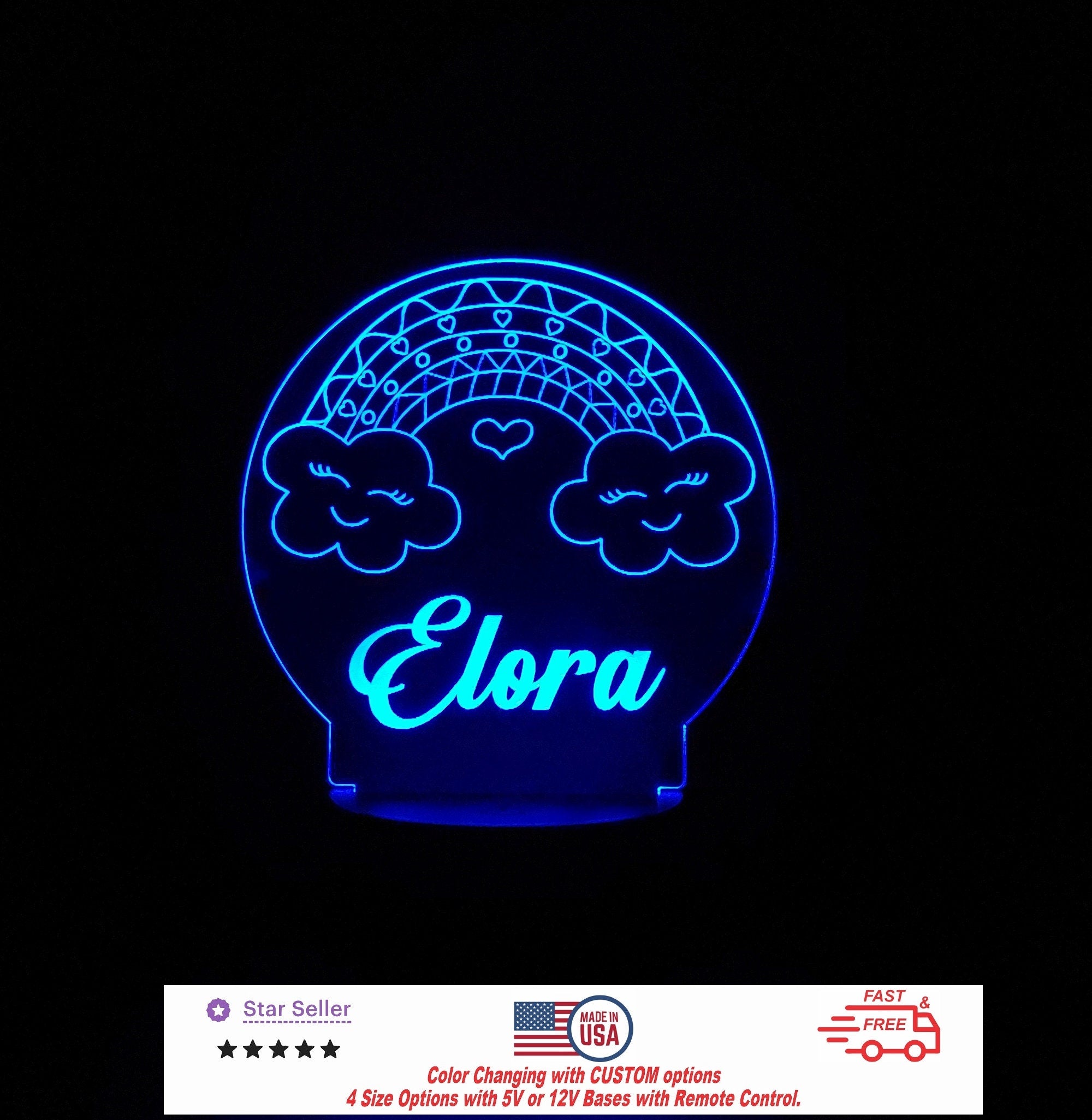 Clouds & Rainbow Kids Baby Sign Custom Personalized LED Night Light - Neon sign, Room Decor, Nursery, Kids' Room Free Shipping Made in USA