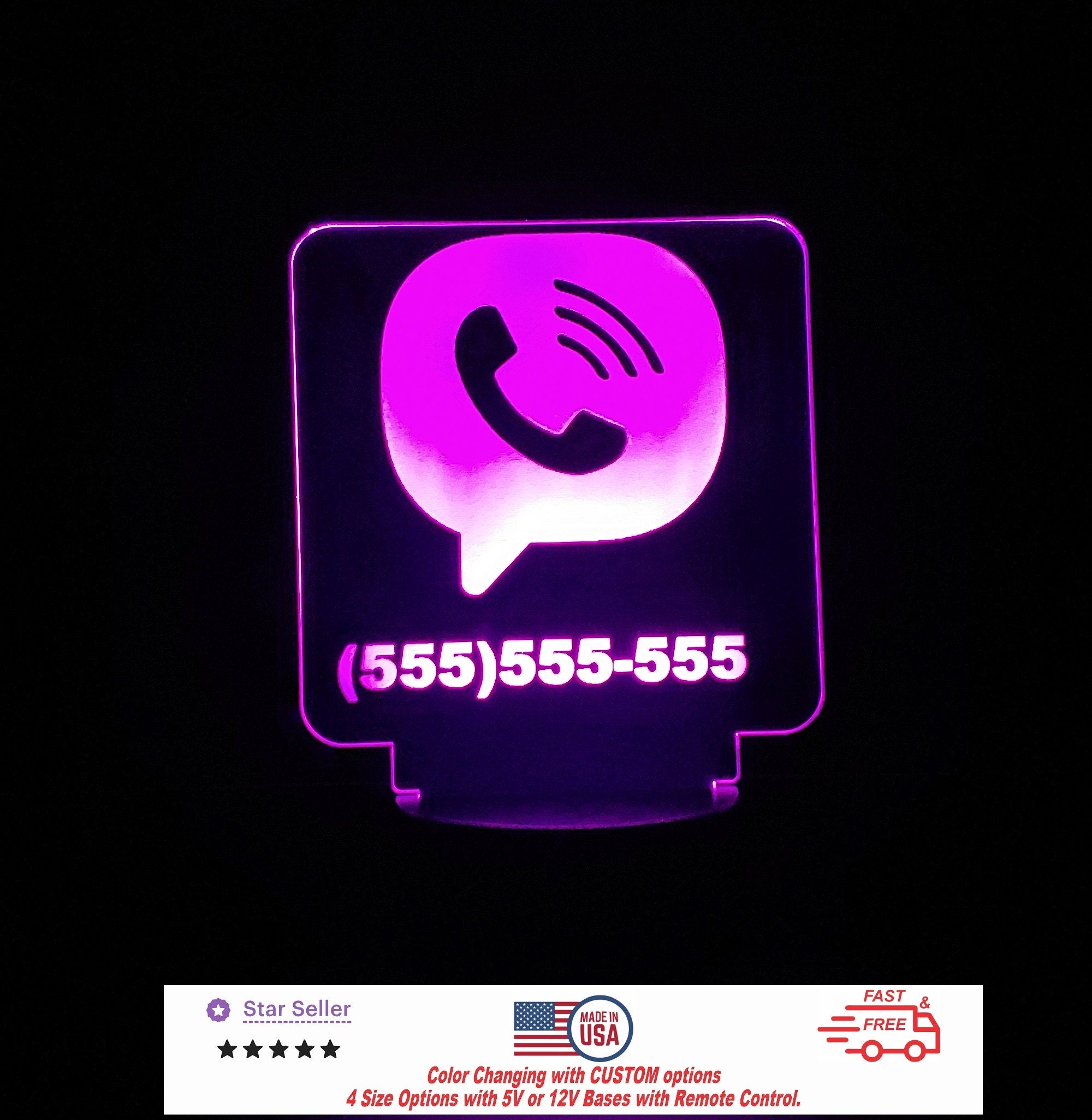 Custom Phone Number Sign Personalized LED Night Light, Neon sign, Business Sign, Business Light, Phone # Sign Free Shipping Made in USA