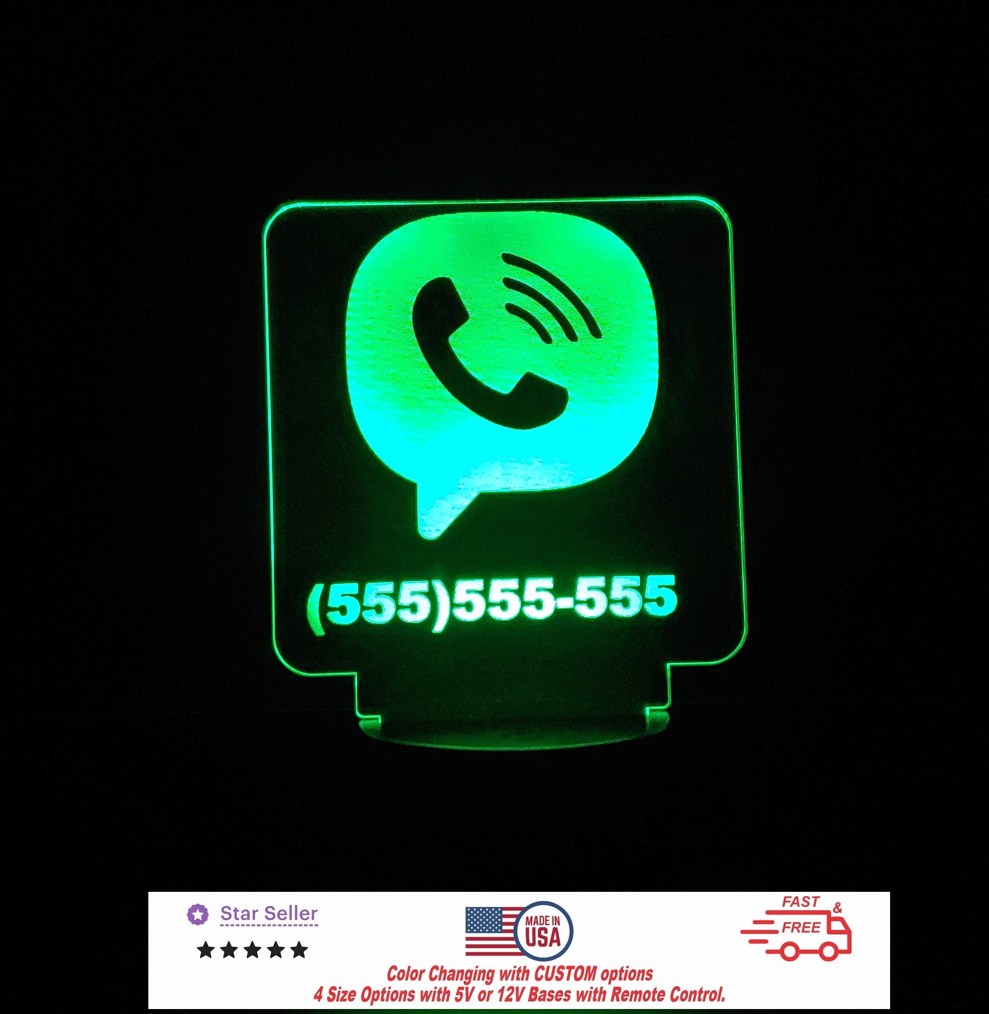 Custom Phone Number Sign Personalized LED Night Light, Neon sign, Business Sign, Business Light, Phone # Sign Free Shipping Made in USA