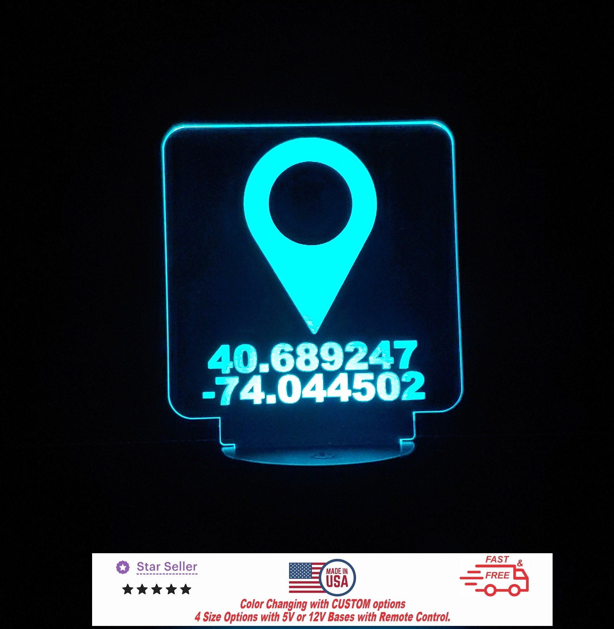 Custom GPS Latitude Longitude Sign Personalized LED Night Light, Neon sign, Business Sign, Business Light, Free Shipping Made in USA