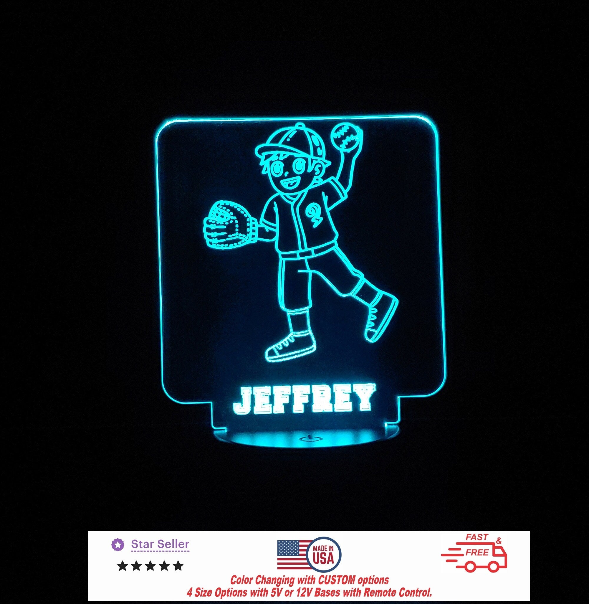 Custom Boy Baseball Sign Personalized LED Night Light - Neon sign, Custom Sport SIgn - Sports Bedroom - 4 Sizes Free Shipping Made in USA