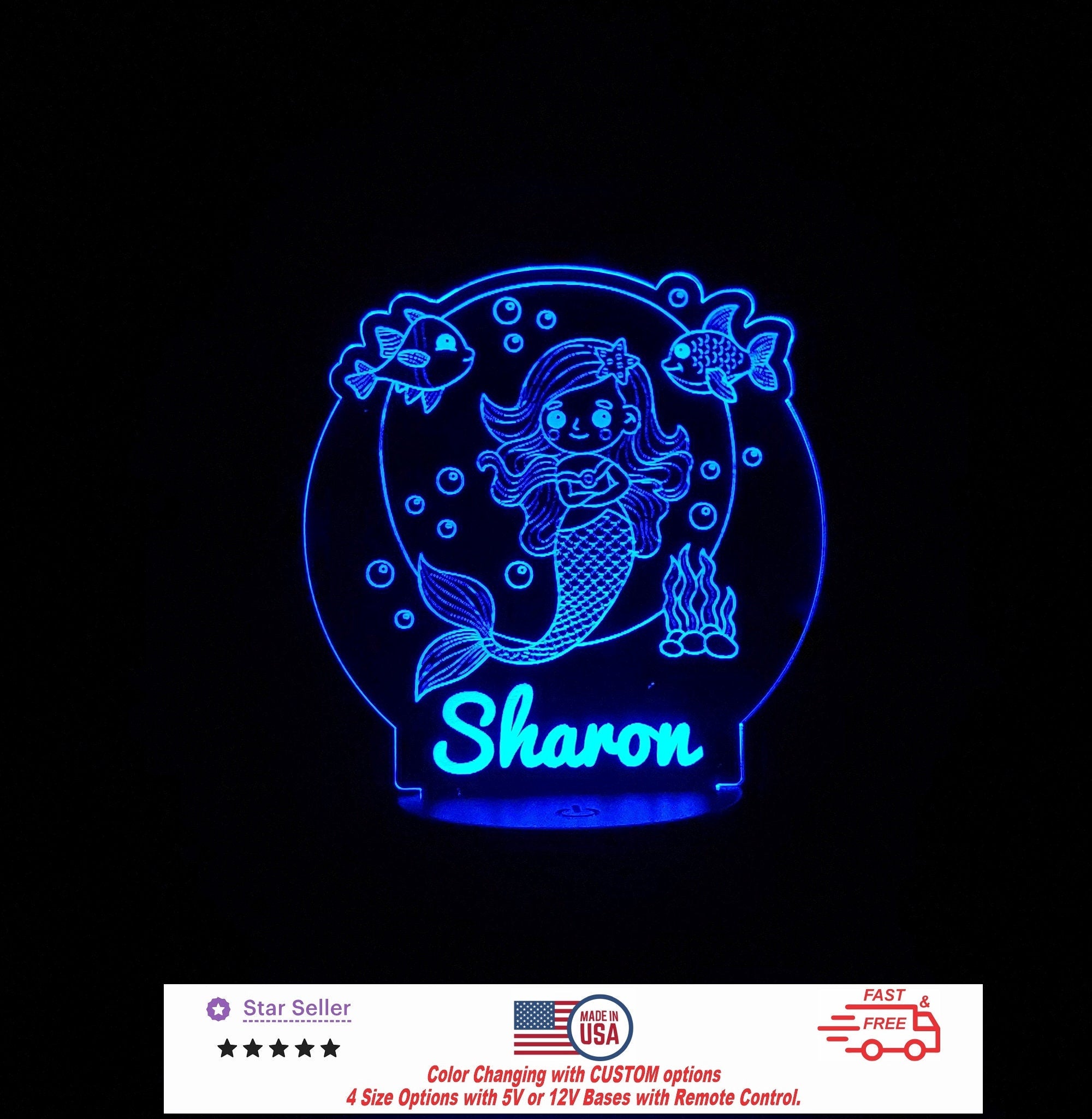 Custom Kids Baby Mermaid Personalized LED Night Light - Neon sign, Room Decor, Party Enhancer Nursery Kids Room, Free Shipping Made in USA