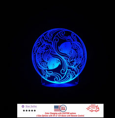 Fish Yin and Yang sign LED Night Light, Yin Yang Sign Sign Fish Light- 4 Sizes Free Shipping Made in USA